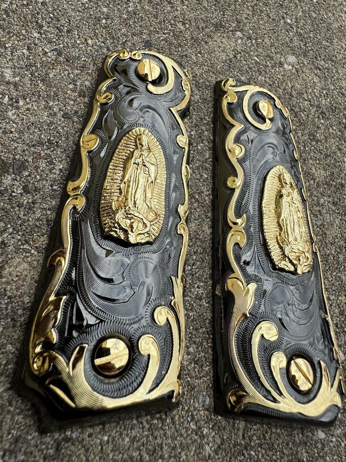 1911 45 38 Super Full Size Virgen De Guadalupe Gold Gun Grip Cachas & 24K Screws