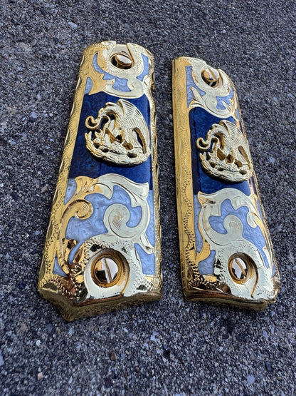 1911 45 38 Super Full Size Aguila Gold Gun Pistol Grip Cachas & 24K Screws