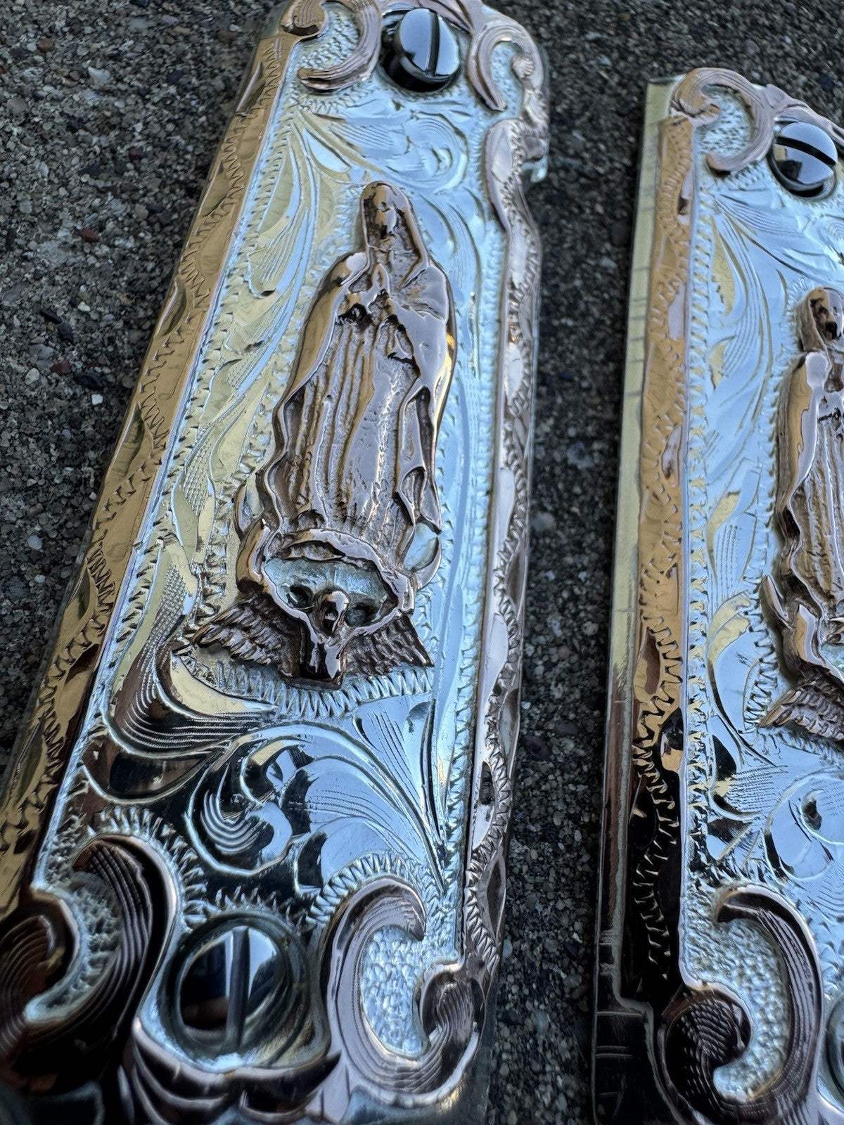 1911 45 38 Super Full Size Virgen De Guadalupe Gold Pistol Grip Cachas & Screws