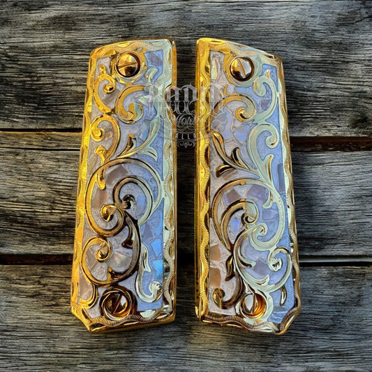 1911 45 38 Super Full Size Gold Gun Pistol Grip Cachas Chapeado & 24K Screws
