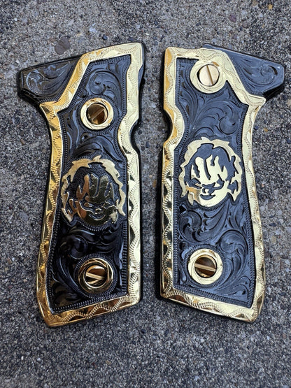 Beretta 92FS Cachas Chucky Gold Plated Pistol Custom Grips & Gold Screws