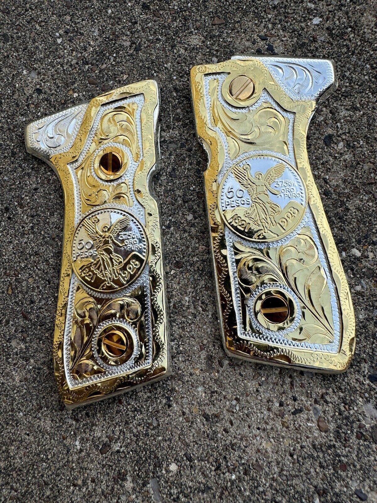 Beretta 92FS Cachas Centenario Gold Plated Pistol Custom Grips & Gold Screws