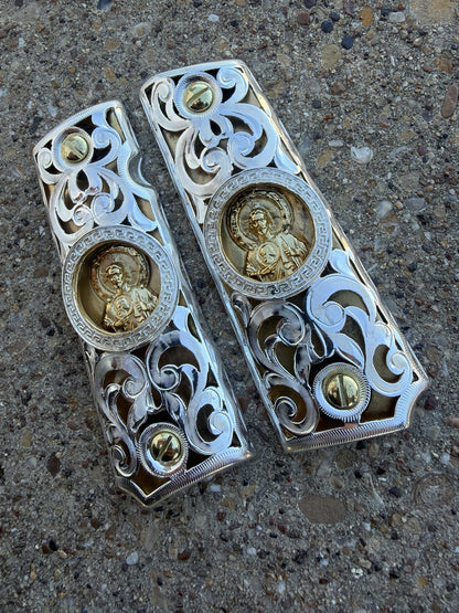 1911 45 38 Super Full Size San Judas Gold Gun Pistol Grip Cachas & 24K Screws