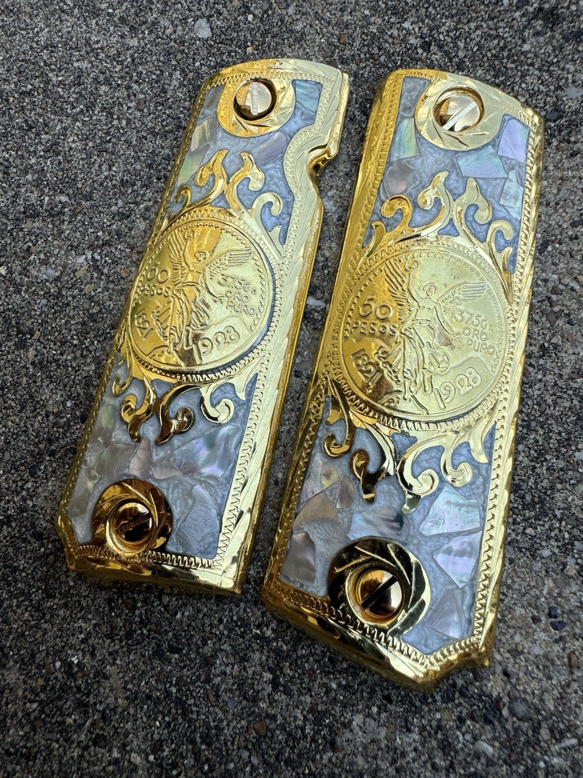 1911 45 38 Super Centenario Full Size Gold Gun Pistol Grip Cachas & 24K Screws