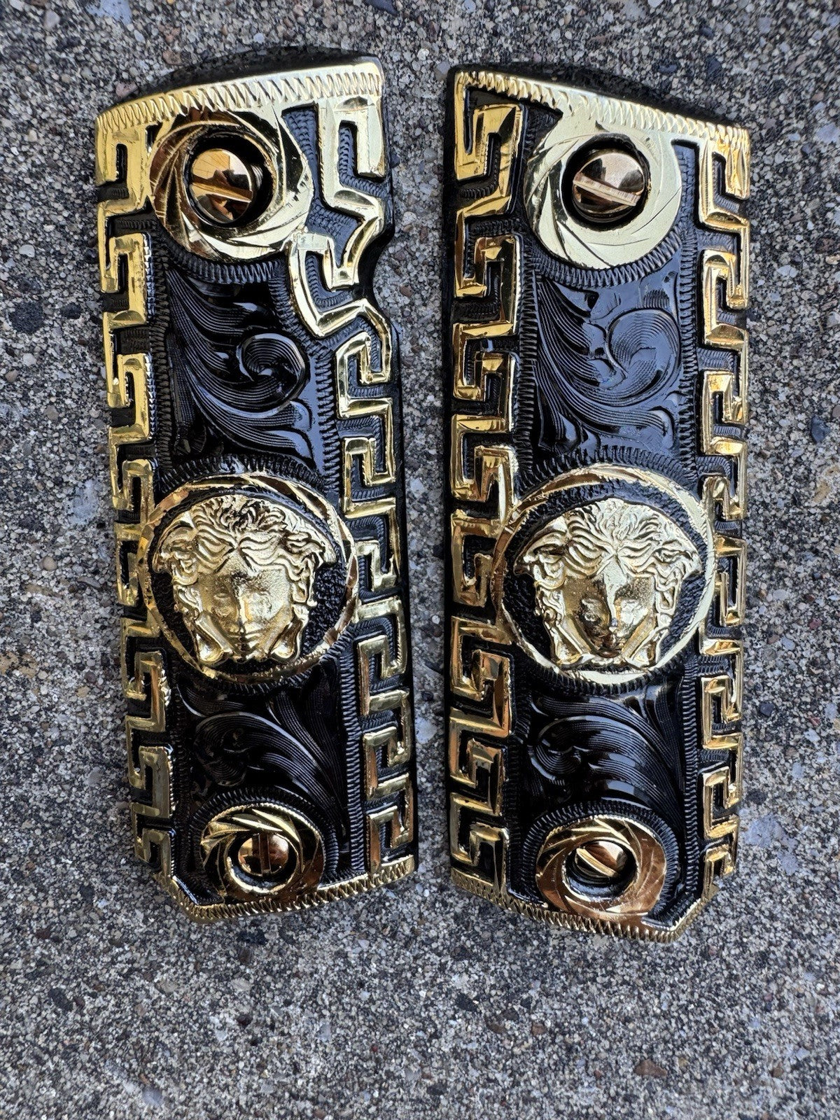 1911 45 38 Super Full Size Versace Gold Gun Pistol Grip Cachas & 24K Screws
