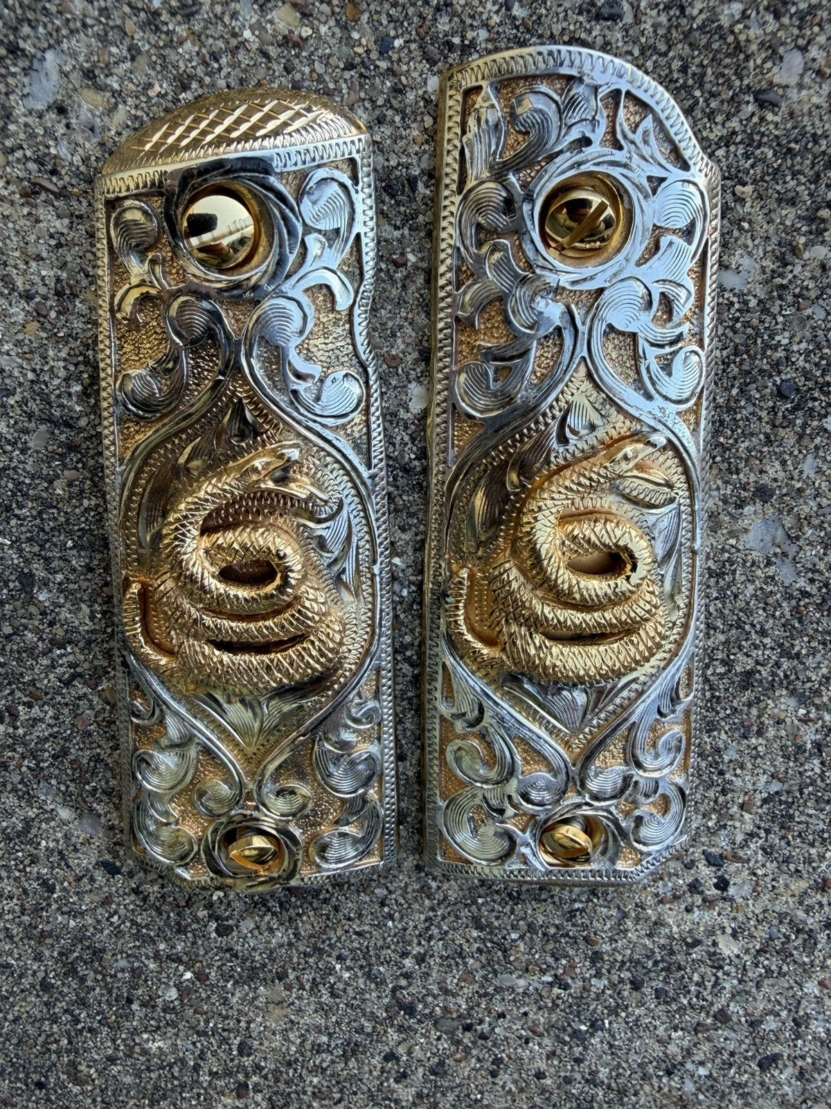 1911 45 38 Super Full Size Snake Gold Gun Pistol Grip Cachas & 24K Screws