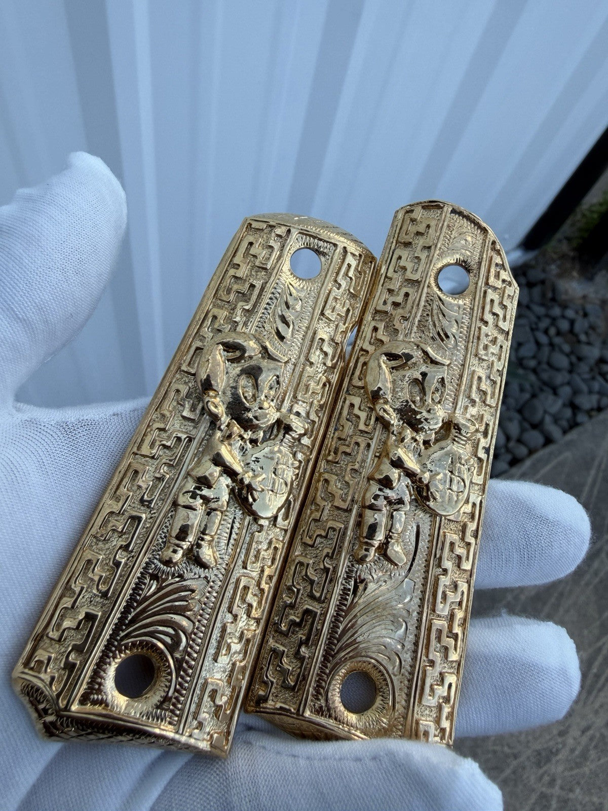 1911 45 38 Super Full Size Gold Gun Pistol Grip Cachas