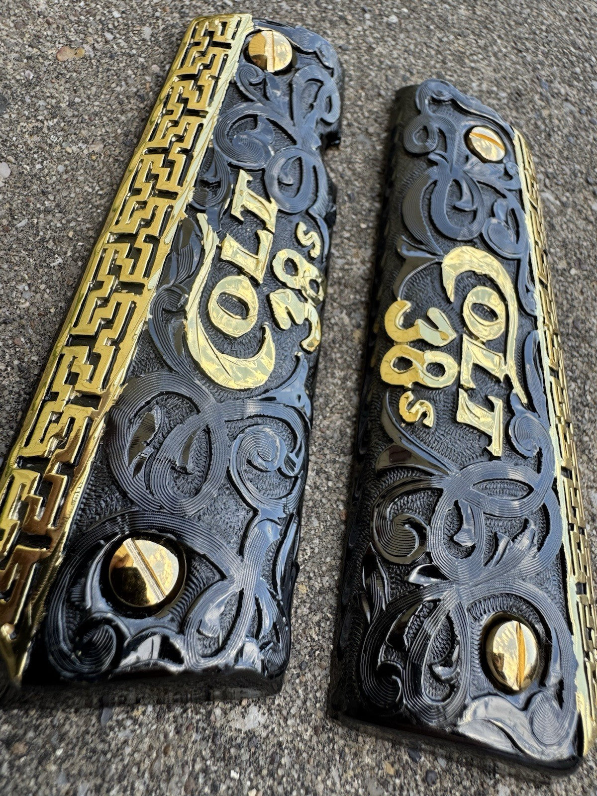 1911 45 38 Super Full Size Colt Gold Gun Pistol Grip Cachas & 24K Screws