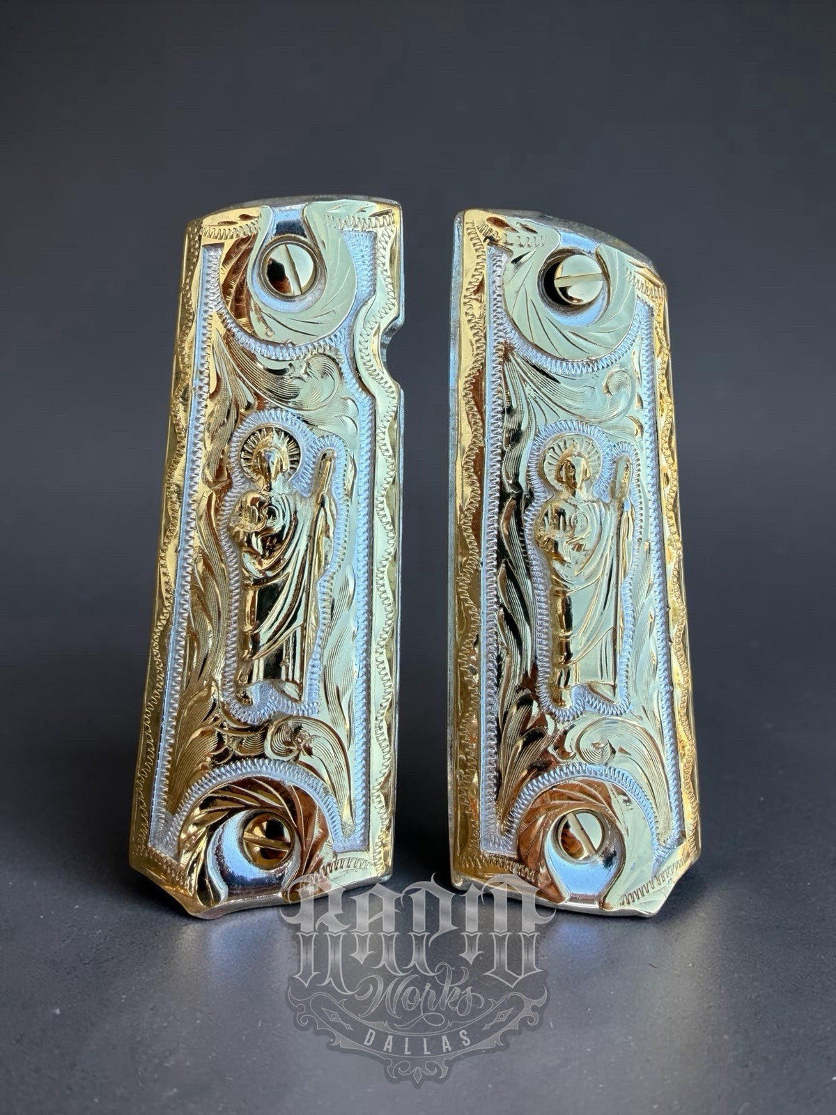 1911 45 38 Super Full Size San Judas Gold Gun Pistol Grip Cachas & 24K Screws