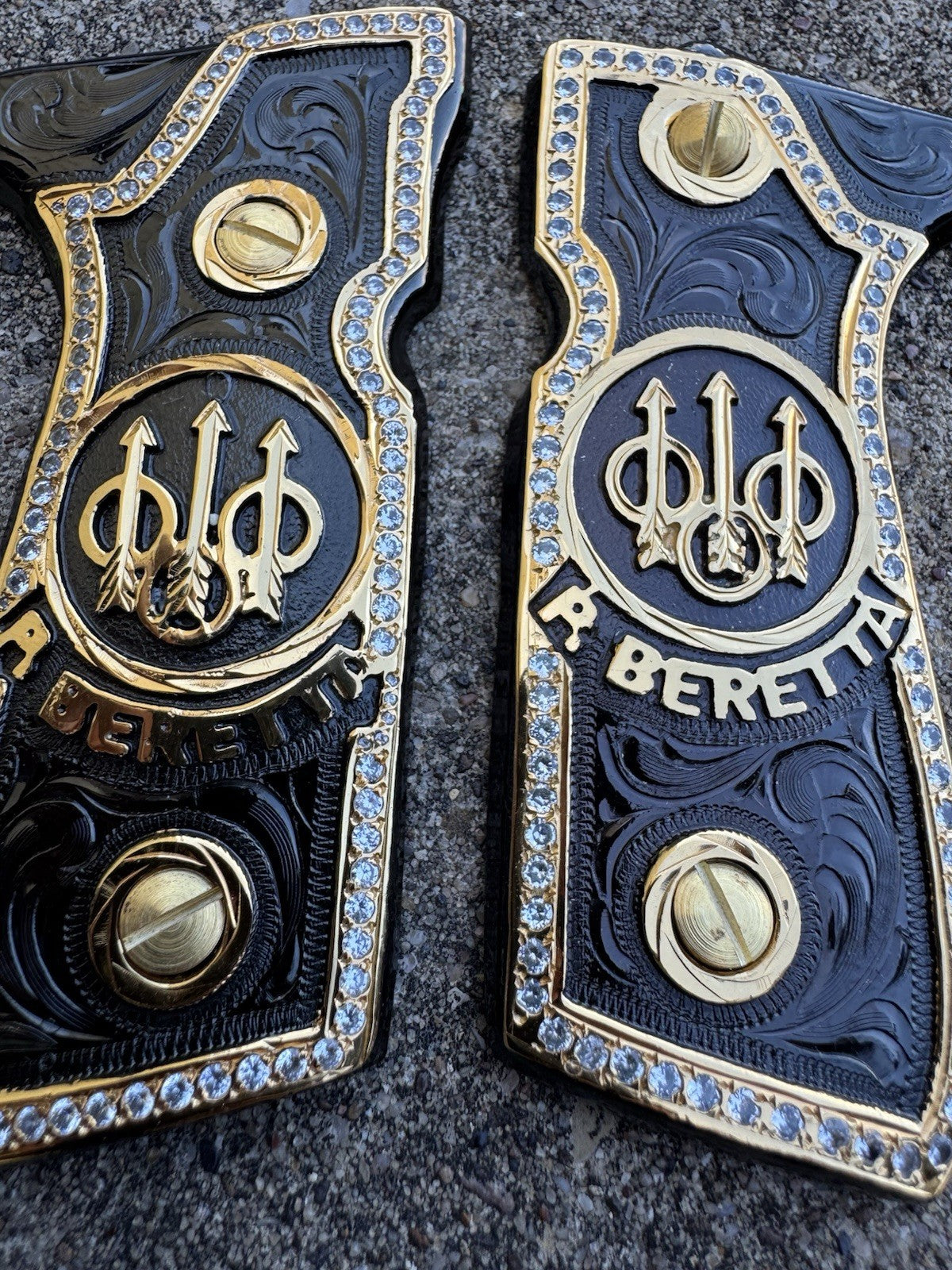 Beretta 92FS Zirconia Cachas Gold Plated Pistol Custom Grips & Screws