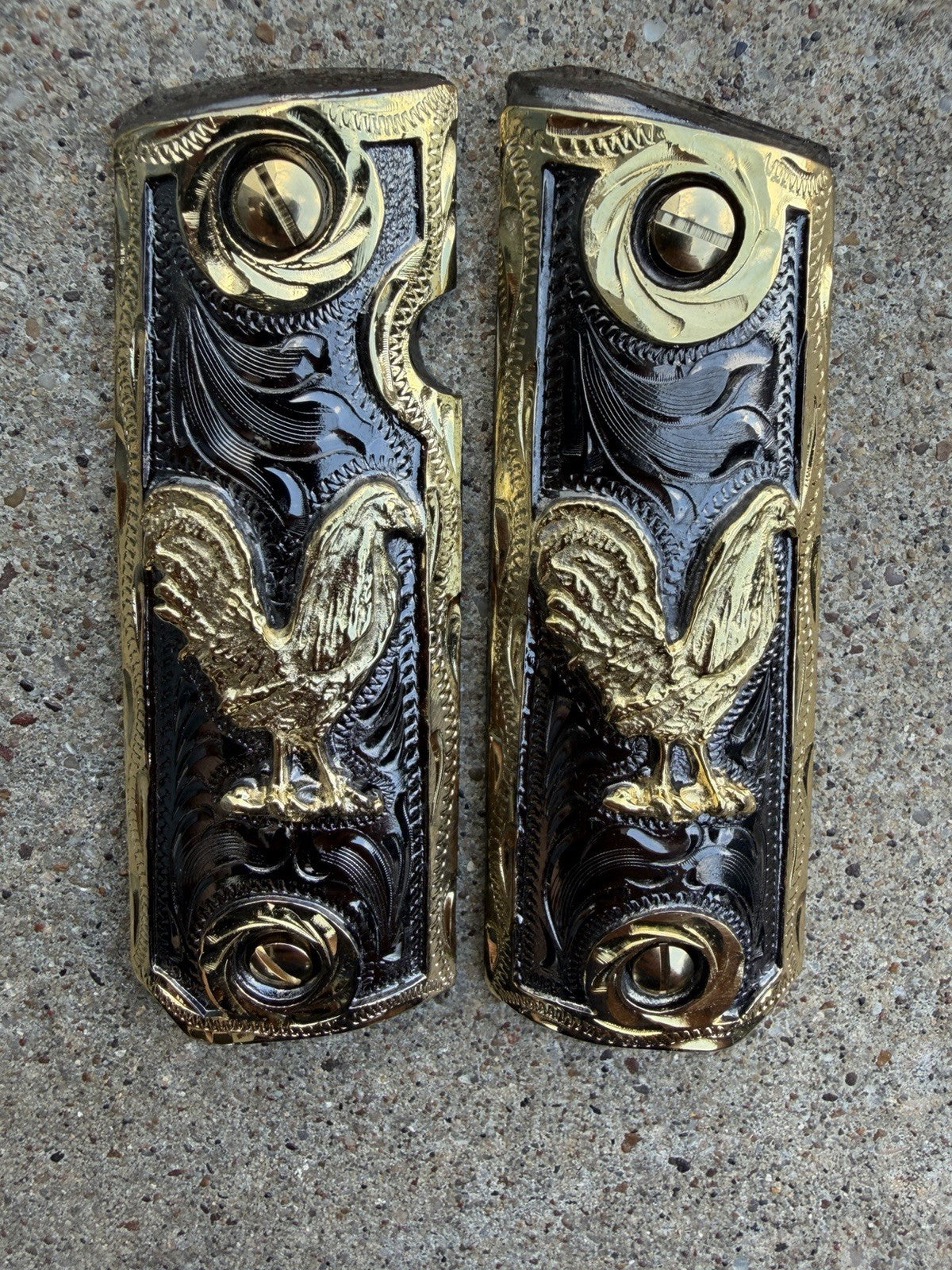 1911 45 38 Super Full Size Gallo Gold Gun Pistol Grip Cachas & 24K Screws