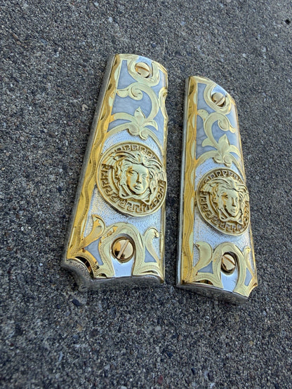 1911 45 38 Super Full Size Versace Gold Gun Pistol Grip Cachas & 24K Screws