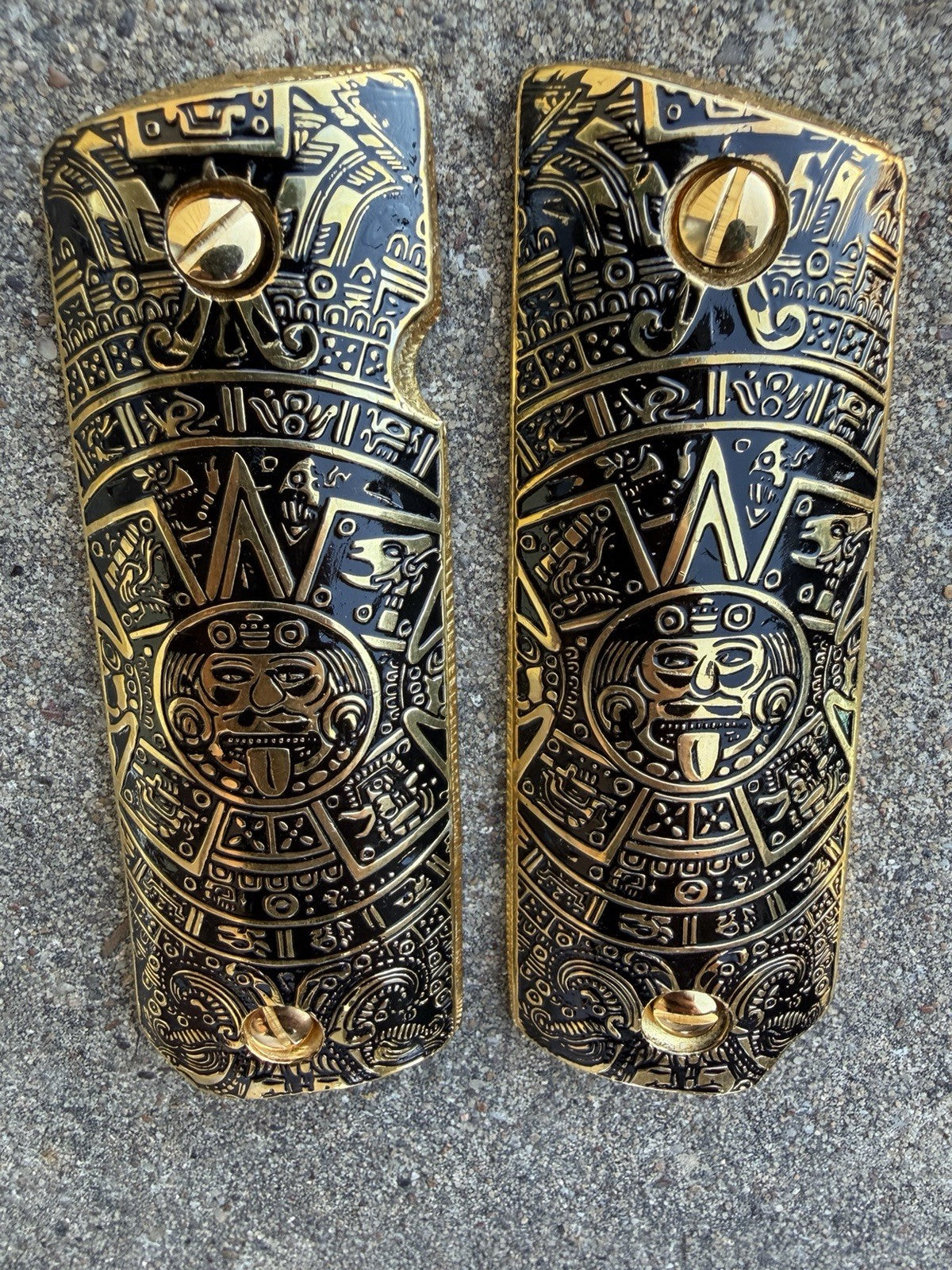 1911 45 38 Super Full Size Azteca Gold Gun Pistol Grip Cachas & 24K Screws