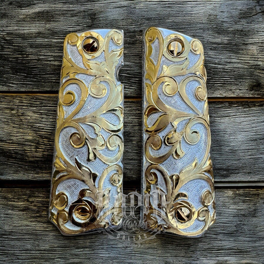 1911 45 38 Super Full Size Gold Gun Pistol Grip Cachas Chapeado & 24K Screws