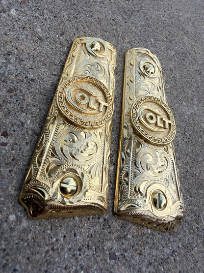 1911 45 38 Super Full Size Gold Gun Pistol Grip Cachas Chapeado & 24K Screws