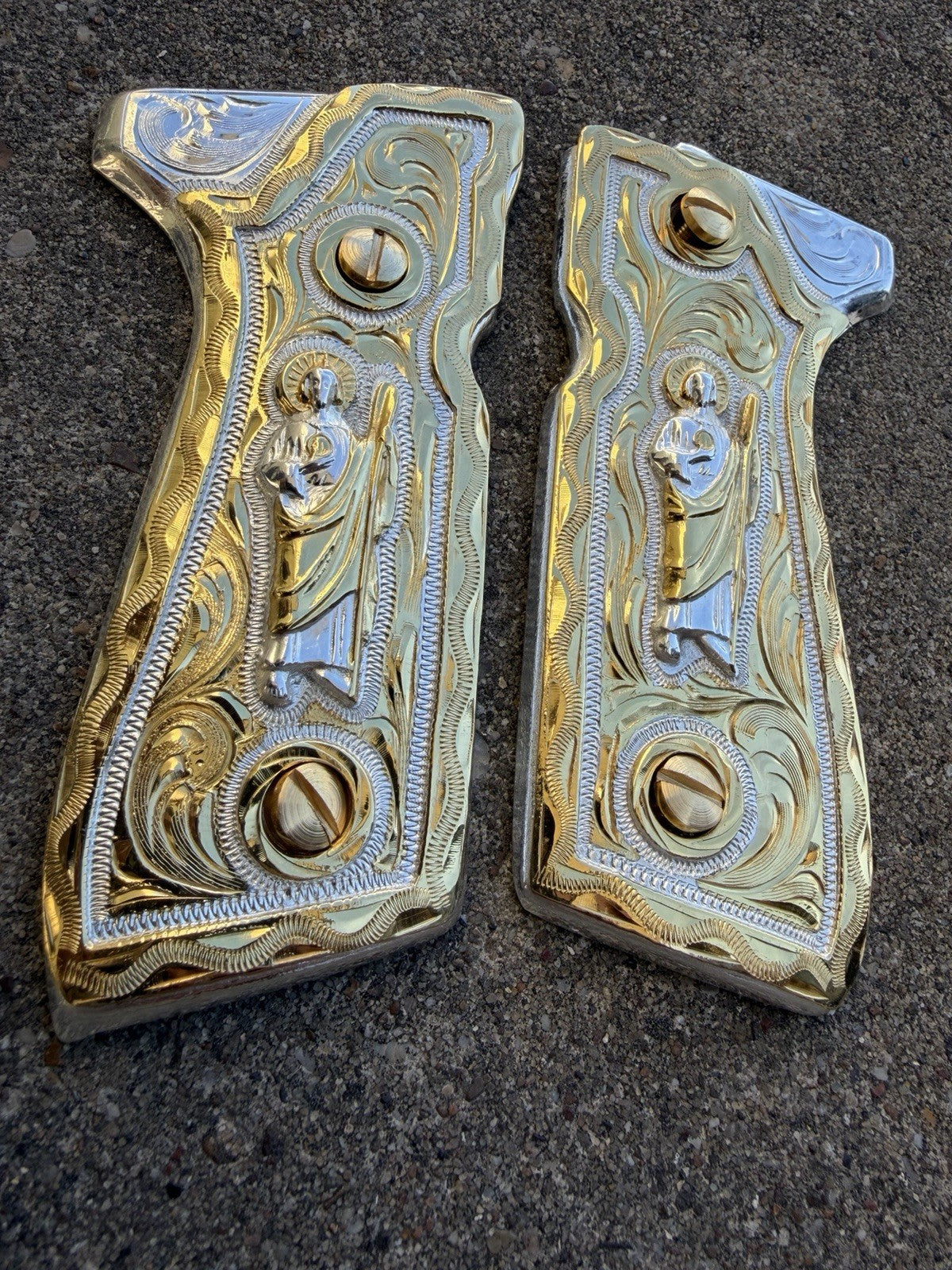 Beretta 92FS Cachas San Judas Gold Plated Pistol Custom Grips & Gold Screws