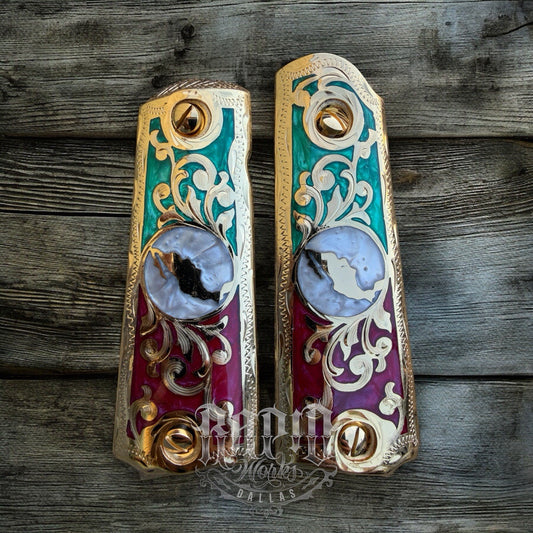 1911 45 38 Super Full Size Mexico Gold Gun Pistol Grip Cachas & 24K Screws