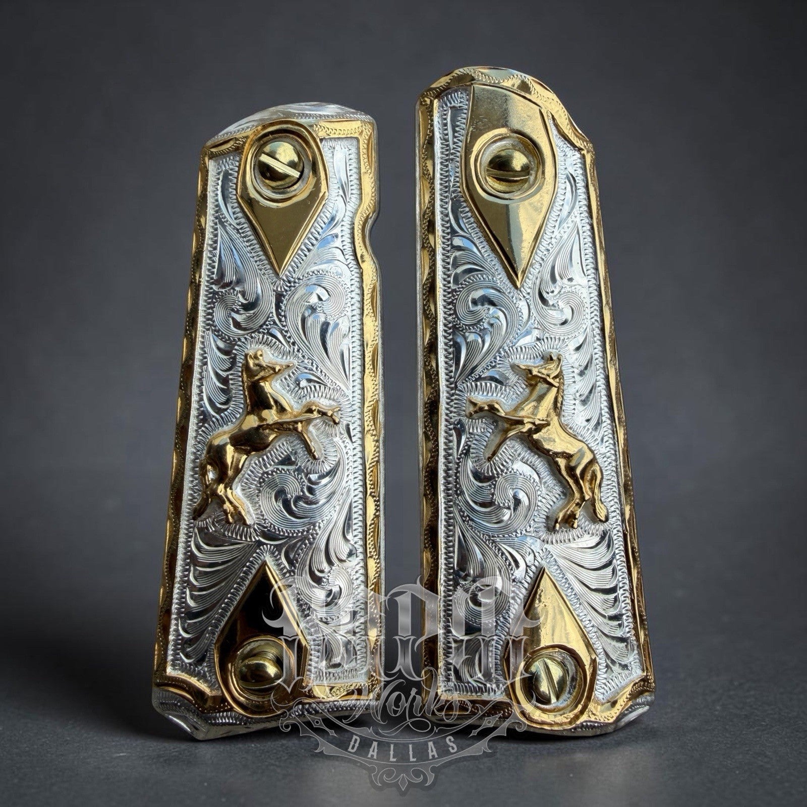 1911 45 38 Super Full Size Horse Gold Gun Pistol Grip Cachas & 24K Screws