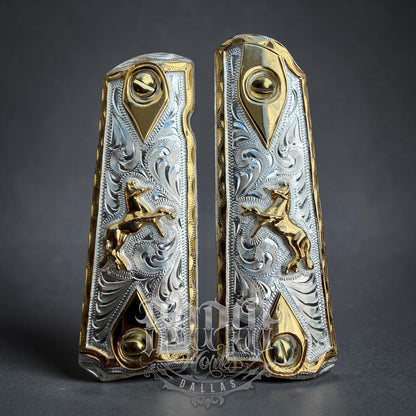 1911 45 38 Super Full Size Horse Gold Gun Pistol Grip Cachas & 24K Screws