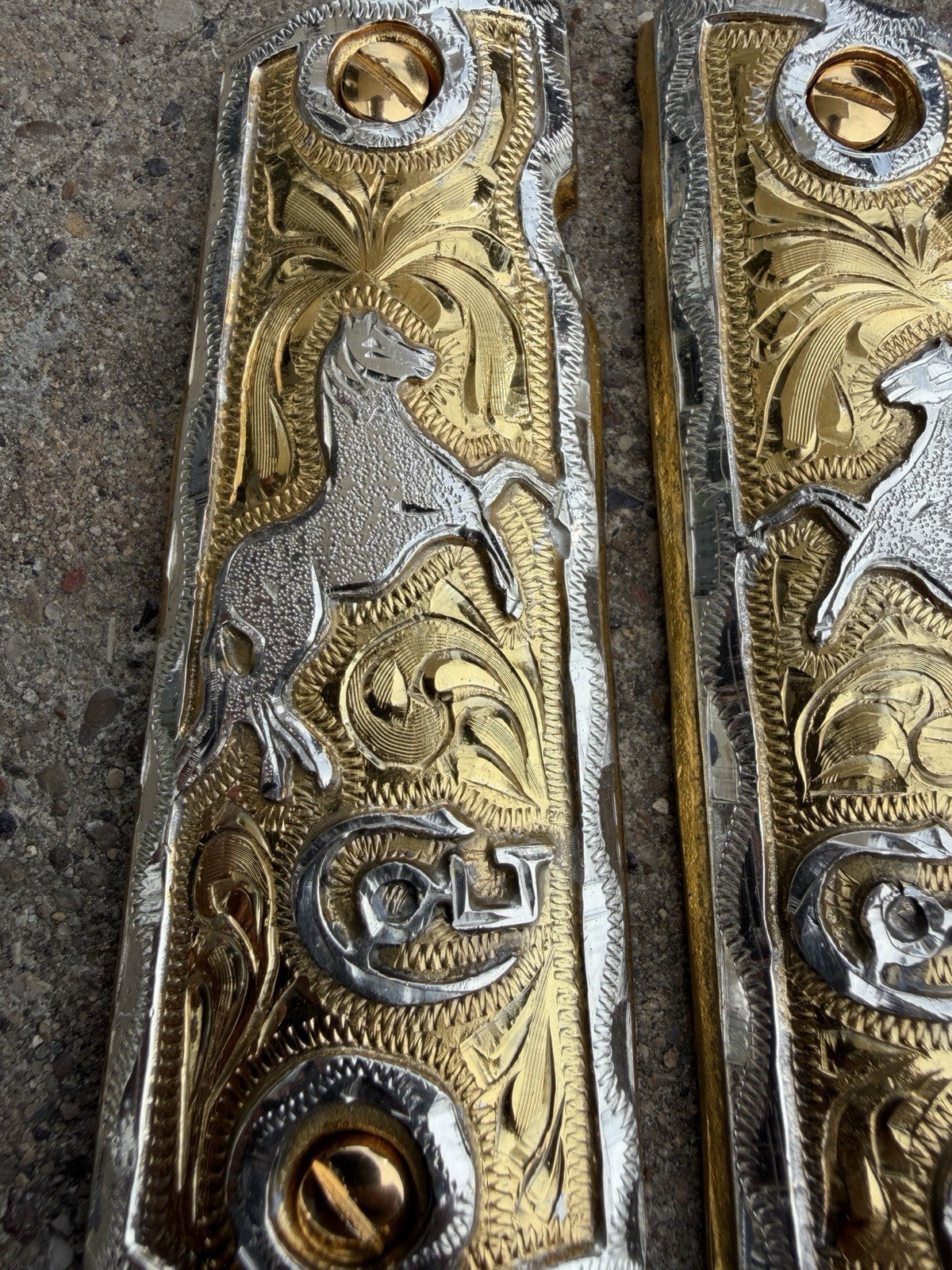 1911 45 38 Super Full Size Horse Gold Gun Pistol Grip Cachas & 24K Screws
