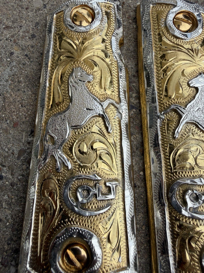 1911 45 38 Super Full Size Horse Gold Gun Pistol Grip Cachas & 24K Screws