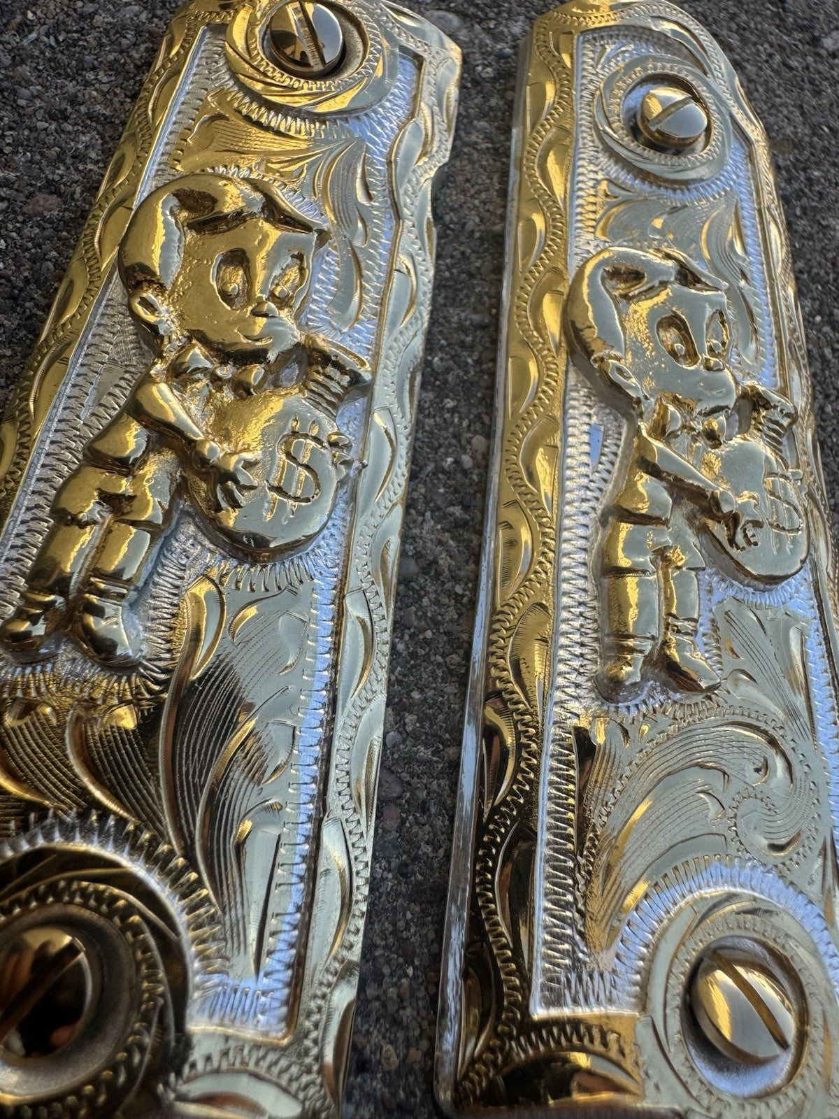 1911 45 38 Super Full Size Richie Rich Gold Gun Pistol Grip Cachas & 24K Screws