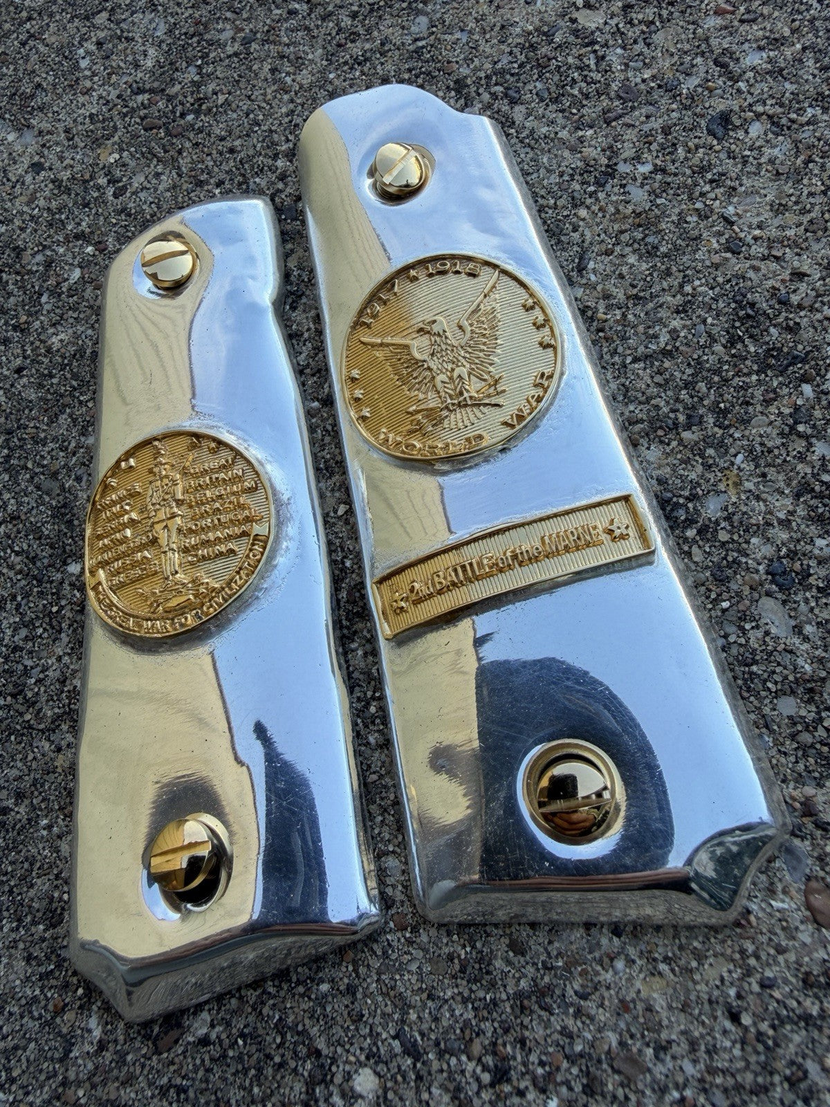 1911 45 38 Super Full Size Gold Gun Pistol Grip Cachas Chapeado & 24K Screws