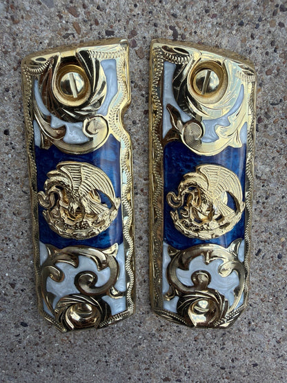 1911 45 38 Super Full Size Mexican Eagle Gold Gun Pistol Grip Cachas & 24K Screw