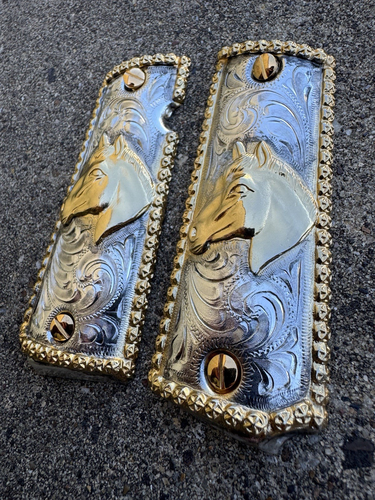 1911 45 38 Super Full Size Gold Gun Pistol Grip Cachas Chapeado & 24K Screws