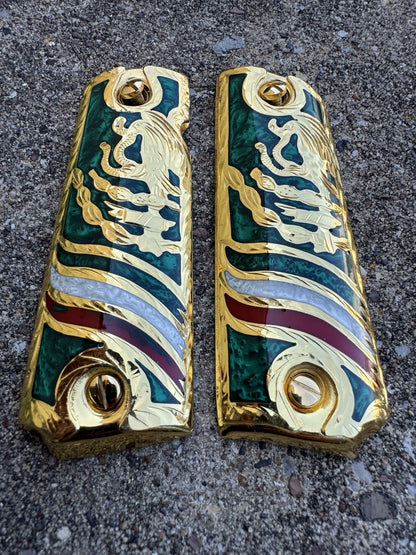 1911 45 38 Super Mexican Eagle Full Size Gold Gun Pistol Grip Cachas & 24K Screw