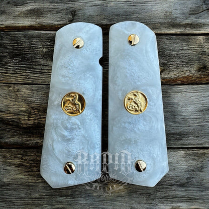 1911 45 38 Super Full Size Resin Gold Colt Coin Gun Pistol Grip Cachas