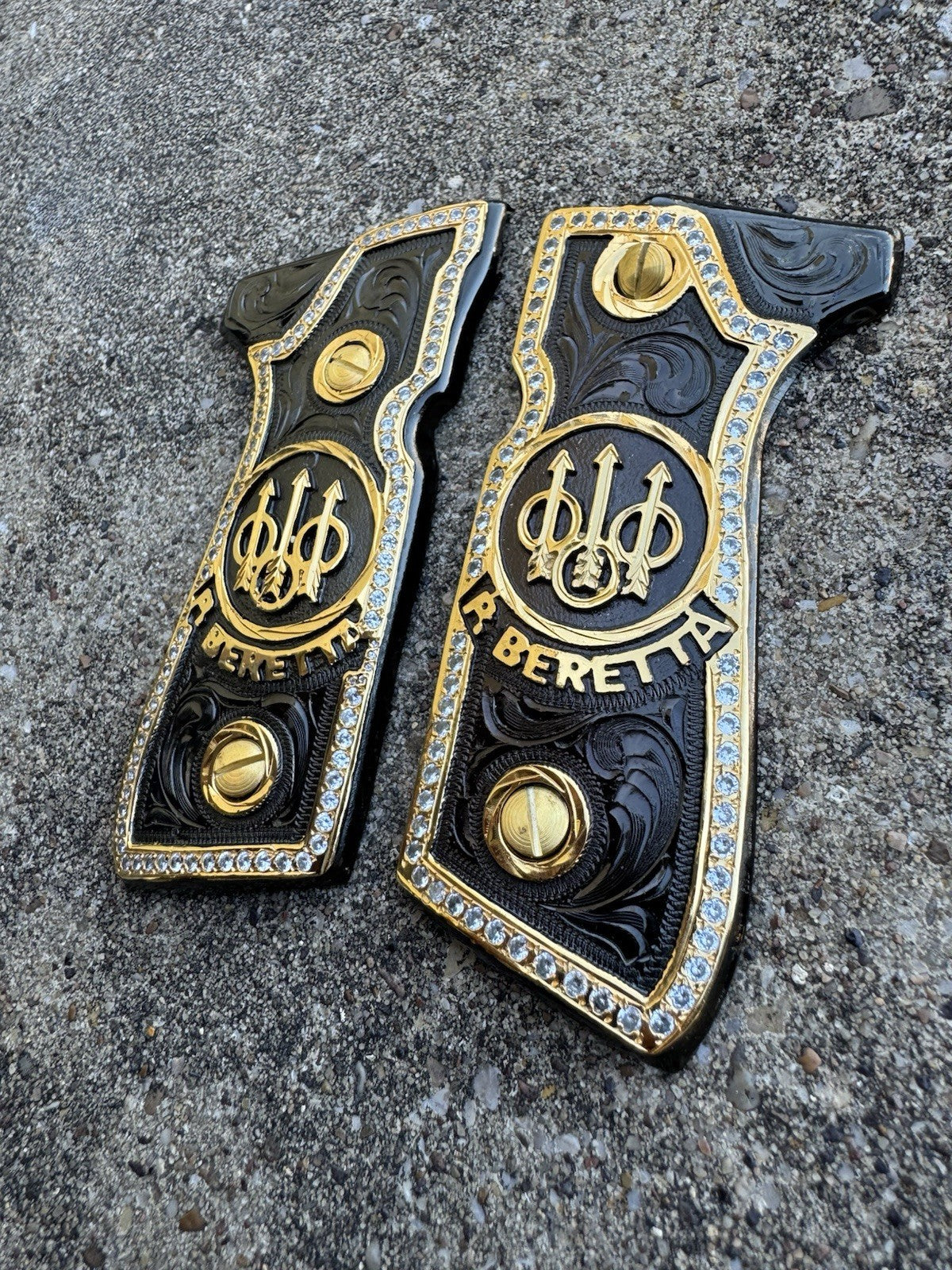 Beretta 92FS Zirconia Cachas Gold Plated Pistol Custom Grips & Screws