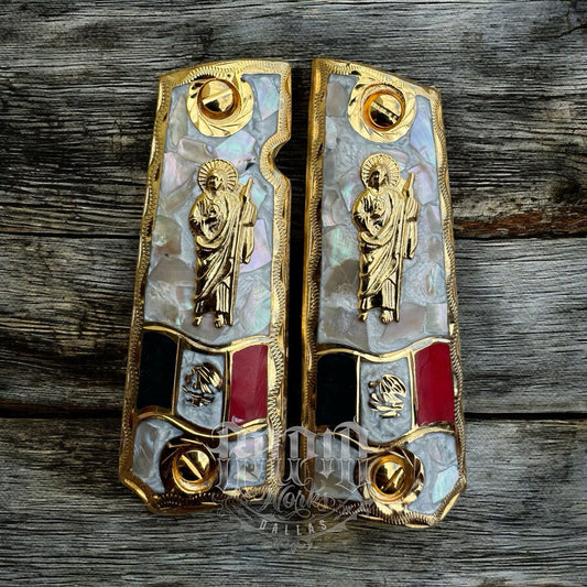 1911 45 38 Super Full Size San Judas Gold Gun Pistol Grip Cachas & 24K Screws