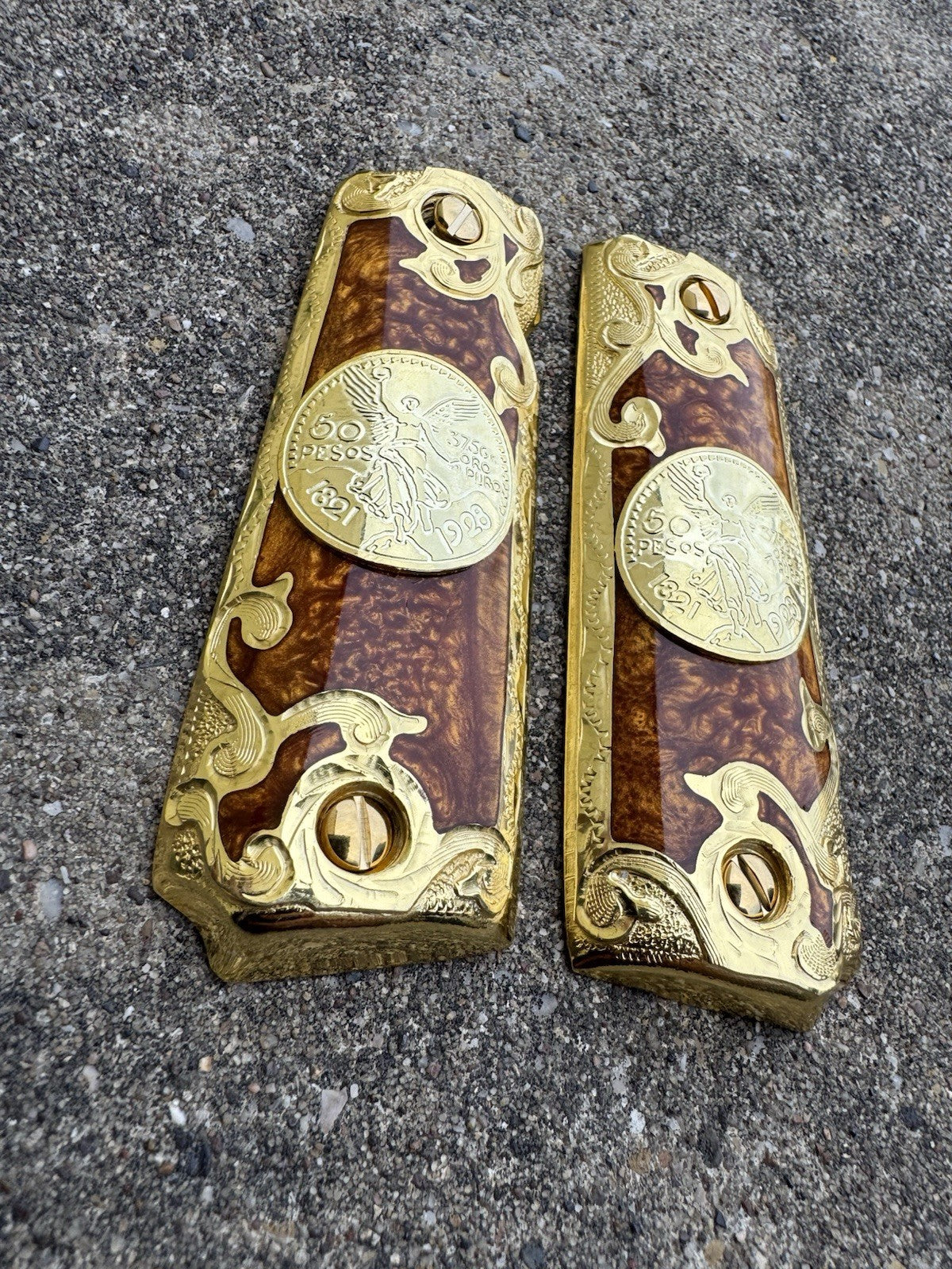 1911 45 38 Super Full Size Centenario Gold Gun Pistol Grip Cachas & 24K Screws