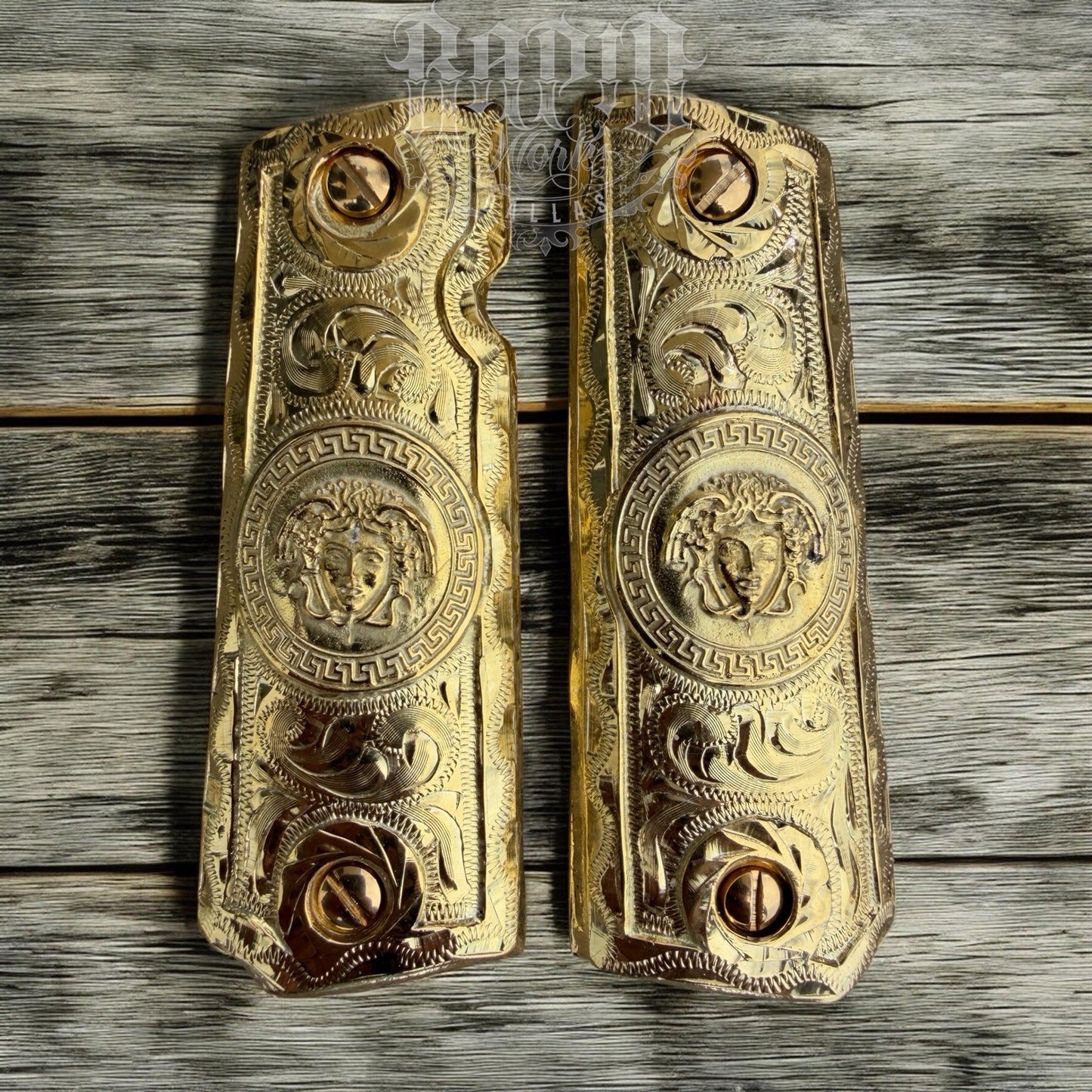 1911 45 38 Super Full Size Versace Gold Gun Pistol Grip Cachas & 24K Screws