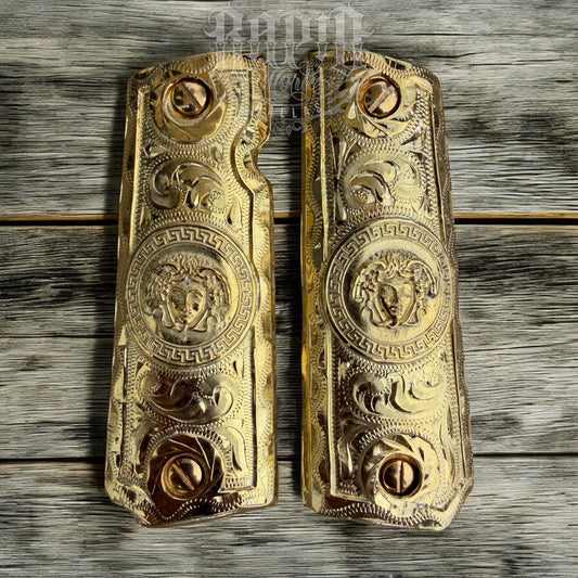 1911 45 38 Super Full Size Versace Gold Gun Pistol Grip Cachas & 24K Screws