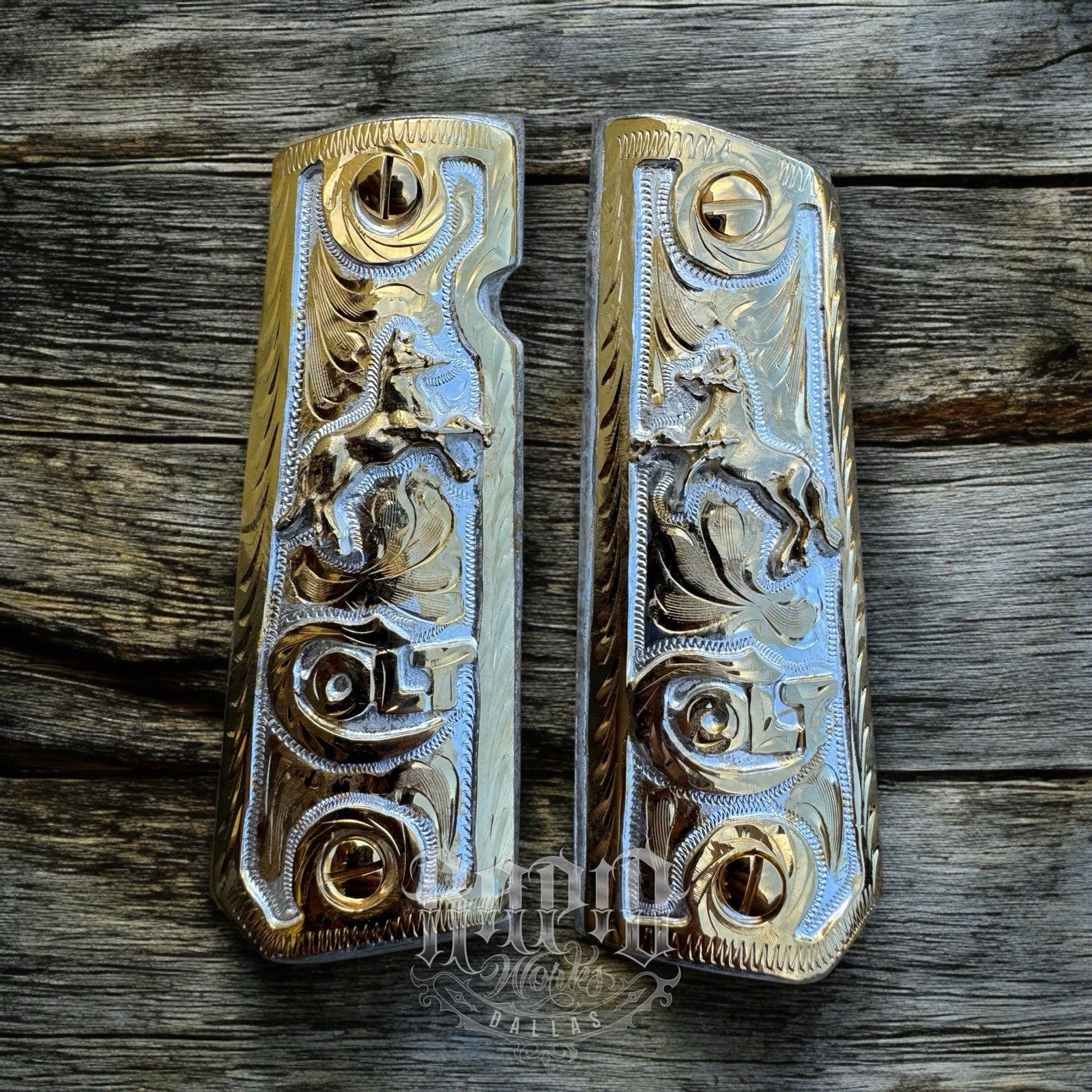 1911 45 38 Super Full Size Colt Horse Gold Gun Pistol Grip Cachas & 24K Screws