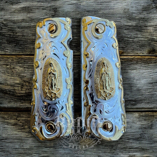 1911 45 38 Super Full Size Virgen De Guadalupe Gold Pistol Grip Cachas & Screws