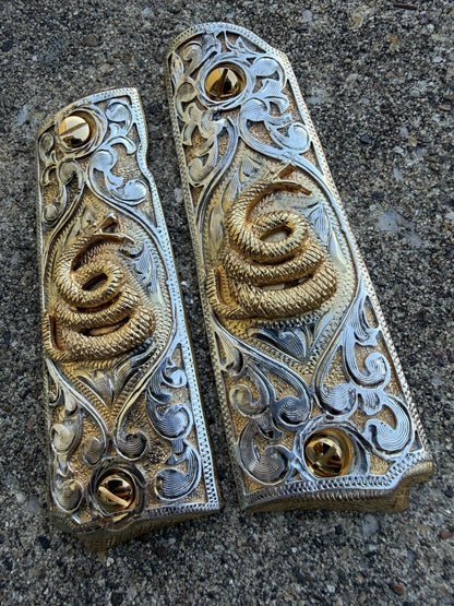 1911 45 38 Super Full Size Snake Gold Gun Pistol Grip Cachas & 24K Screws