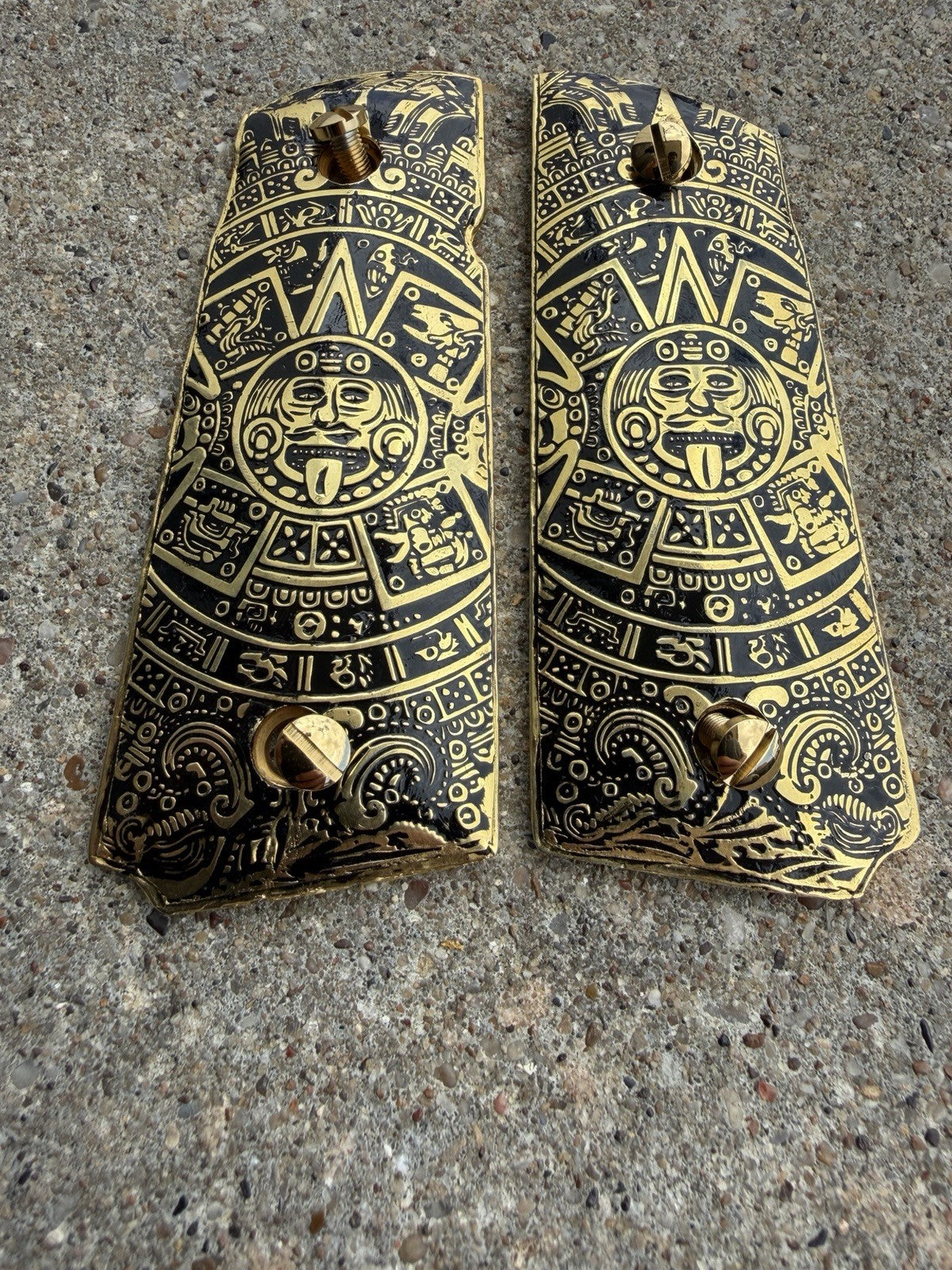 1911 Compact Officers Pistol Grips Aztec Cachas Gun Grips Gold Plated & Screws