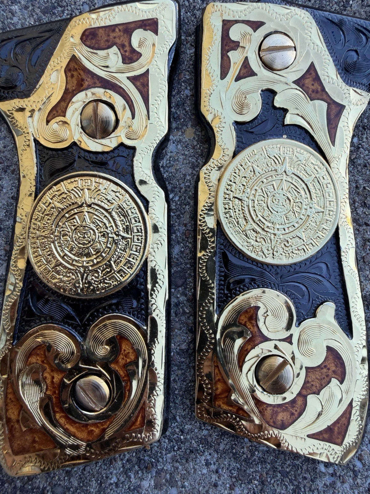 Beretta 92FS Cachas AztecaGold Plated Pistol Custom Grips & Gold Screws