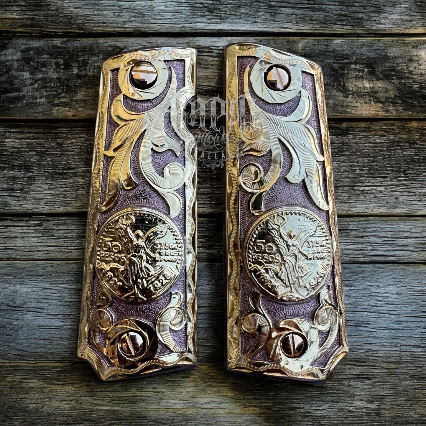 1911 45 38 Super Full Size Centenario Rose Gold Gun Grip Cachas & 24K Screws
