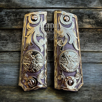 1911 45 38 Super Full Size Centenario Rose Gold Gun Grip Cachas & 24K Screws