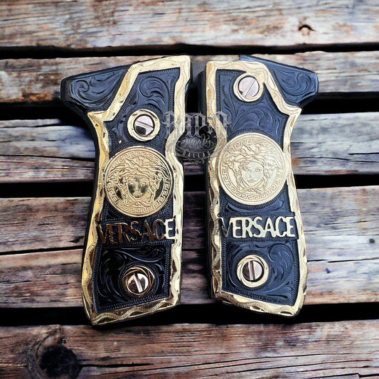 Beretta 92FS Cachas Versace Gold Plated Pistol Custom Grips & Gold Screws