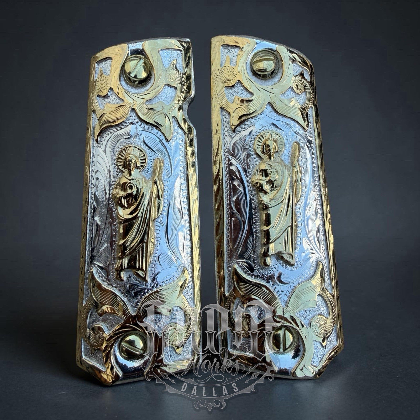 1911 45 38 Super Full Size San Judas Gold Gun Pistol Grip Cachas & 24K Screws