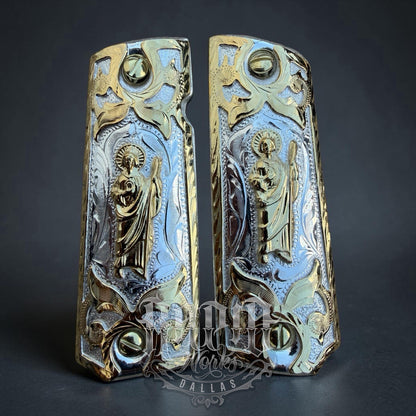 1911 45 38 Super Full Size San Judas Gold Gun Pistol Grip Cachas & 24K Screws