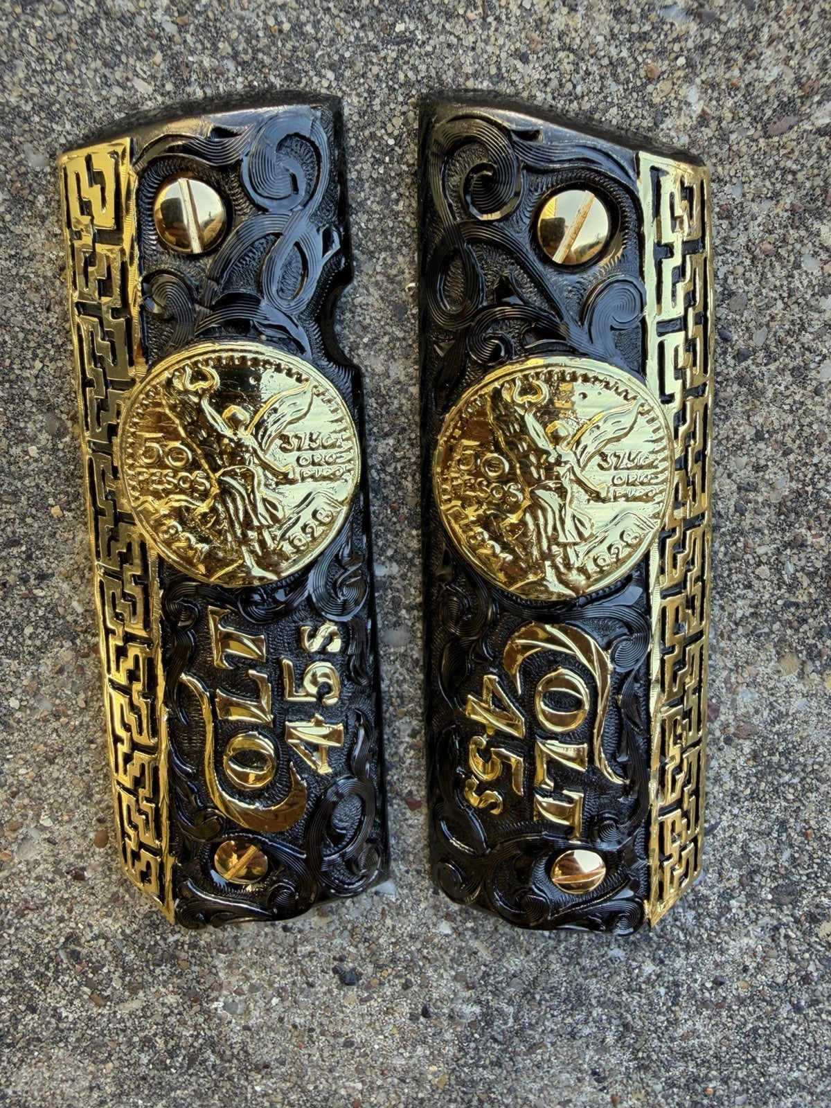1911 45 38 Super Full Size Centenario Gold Gun Pistol Grip Cachas & 24K Screws