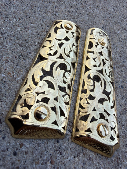 1911 45 38 Super Full Size Gold Gun Pistol Grip Cachas Chapeado & 24K Screws
