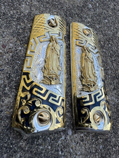 1911 45 38 Super Full Size Virgen De Guadalupe Gold Pistol Grip Cachas & Screws