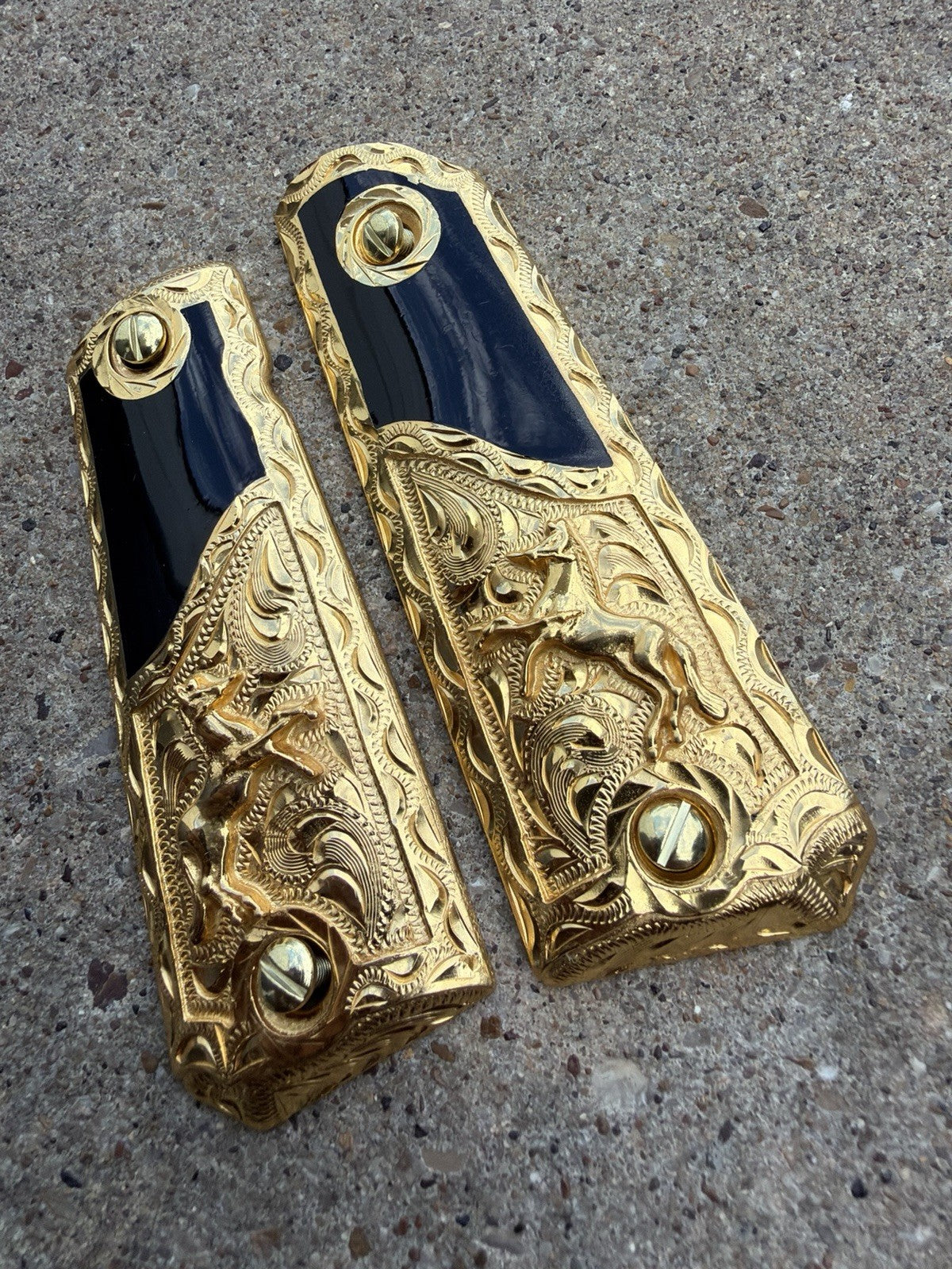 1911 45 38 Super Full Size Horse Gold Gun Pistol Grip Cachas & 24K Screws